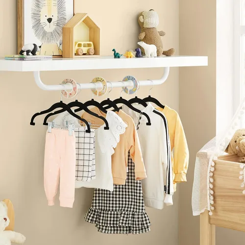 Miniatura 3 de SONGMICS Paquete de 30 perchas para pantalones de bebé con clips, perchas para niños con 6 separadores de ropa, perchas antideslizantes para ropa