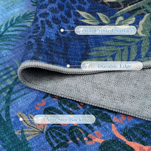 Miniatura 6 de LIVEBOX Alfombra lavable con estampado de animales de la jungla de 5 x 7 pies en azul para sala de estar, alfombras antideslizantes para dormitorio
