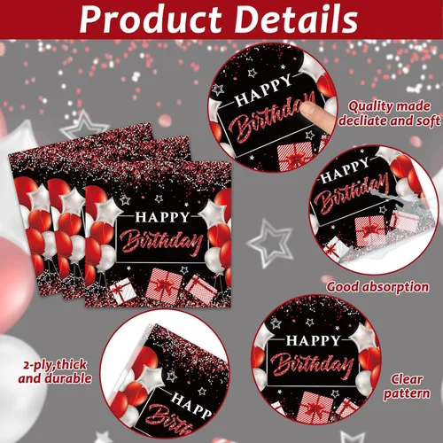 Miniatura 4 de gisgfim 96 piezas de suministros para fiesta de cumpleaños de 18 años, platos de papel, servilletas, hora de ser adulto, rojo y negro, juego