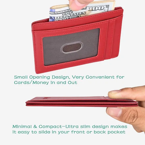 Miniatura 4 de Kinzd Cartera delgada y minimalista de cuero RFID con bolsillo frontal para hombre