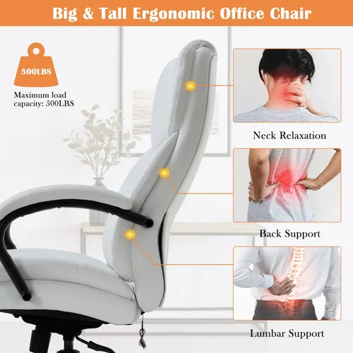 Miniatura 3 de Silla de oficina ergonómica grande y alta, asiento ancho de 500 libras, silla de masaje para oficina en casa, respaldo alto, ajustable, giratoria