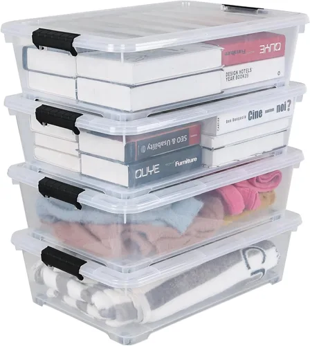 Miniatura 10 de Saedy 4 paquetes de plástico bajo la cama caja de almacenamiento poco profunda con ruedas 20 L Bajo el contenedor de cama con tapas