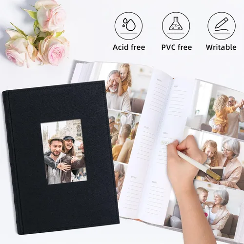 Miniatura 3 de Álbum de fotos Vienrose 10x15 cm con 50 bolsillos, cubierta de lino con áreas de notas, libro de fotos mini, libro de fotos con inserción para boda