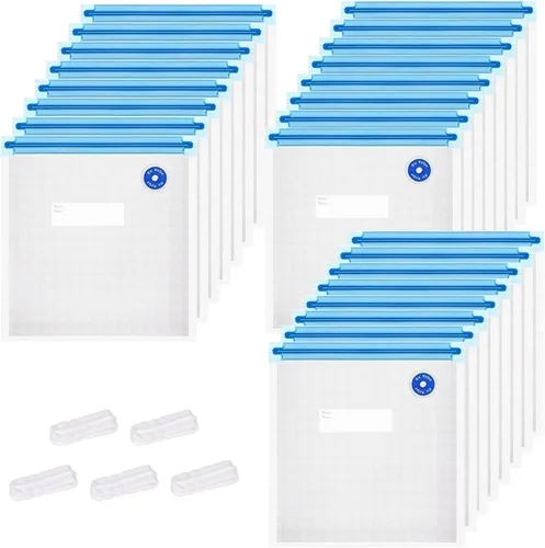 Bolsas selladoras al vacío reutilizables sin BPA (8 x 9 pulgadas, 10 x 11 pulgadas, 10 x 13 pulgadas) (24 bolsas selladoras al vacío y 5 clips de