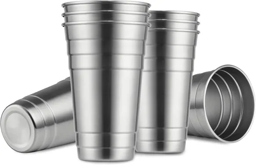 Miniatura 8 de MEWAY Vasos de acero inoxidable de alta calidad de 16 onzas (paquete de 12) – Vasos de metal de alta calidad – Vaso apilable duradero, vasos