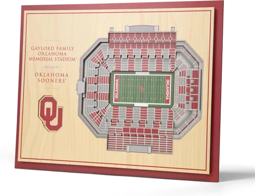 YouTheFan NCAA Oklahoma Sooners - Arte de pared 3D de 5 capas con vista al estadio, Gaylord Family Oklahoma Memorial Stadium, 13.00 x 17.00 pulgadas