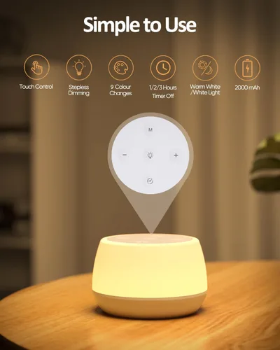 Miniatura 2 de Luz nocturna para niños, 3 modos y 9 colores cambiantes, lámpara de noche recargable sin interrupciones, lámpara de mesa táctil portátil