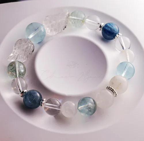 Miniatura 88 de Precious Gemstone Natural Crystal Healing Bracelet, Rutilated Quartz, Moonstone, Quartz Handmade Original Design Bracelet