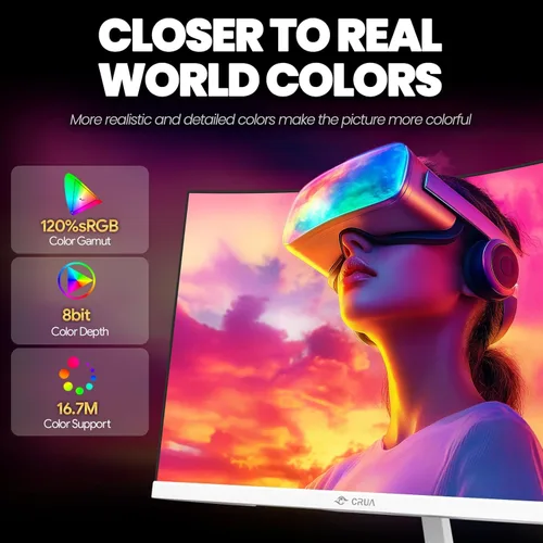 Miniatura 3 de CRUA Monitor curvo para juegos de 24 pulgadas, monitor de computadora de 165 Hz/200 Hz, FHD 1920 x 1080, 120% sRGB, AMD FreeSync, filtro de luz