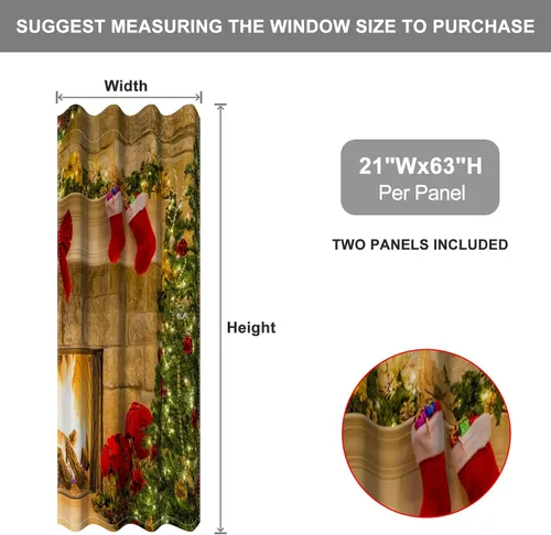 Miniatura 2 de Cortinas con adornos de Navidad impresos, cortinas para ventana de chimenea, calcetines de Navidad, árboles de Navidad, regalos, paneles opacos