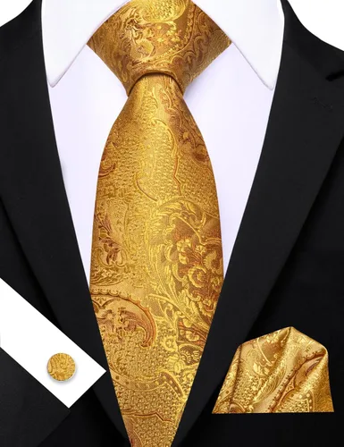 Miniatura 42 de Barry.Wang - Juego de corbata de seda para hombre, diseño de cachemira, pañuelo y gemelos de bolsillo