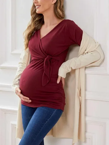 Miniatura 4 de Glampunch Camisas de maternidad para mujer manga corta y larga con lazo frontal para maternidad