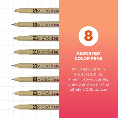 Miniatura 2 de Sakura Pigma Micron 005 Set de 8 Colores de Pigmento a Base de Agua para Ilustración - Regalos de Vacaciones para Artistas, Artesanos y Proyectos