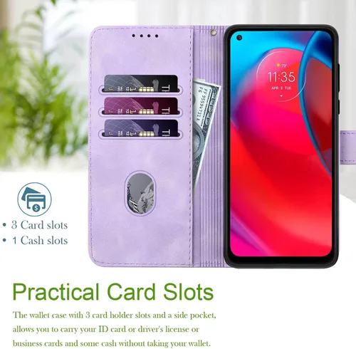 Miniatura 2 de Funda para teléfono Moto G Stylus 5G 2021, tarjetero de cuero, correa de muñeca, cierre magnético, a prueba de golpes, funda protectora con tapa