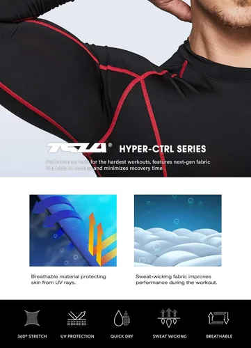 Miniatura 7 de TSLA - Paquete de 1 o 3 camisas de compresión de manga larga FPU 50 para hombre camisa de entrenamiento atlético protector de erupción para deportes