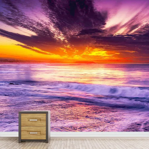 Miniatura 9 de wall26 Adhesivo mural removible para pared, isla tropical púrpura, playa, naturaleza, desierto, fotografía, realismo, paisaje rústico, decorativo