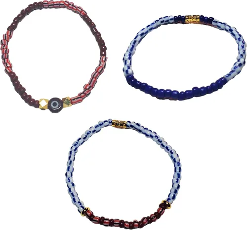 Miniatura 12 de Juego de 3 pulseras de cuerda elástica de santería de ojo malvado hechas a mano Obatala Oshun Yemaya Orula Elegua Oya Ogun Ochosi Shango Babalu Aye