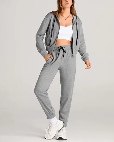 Miniatura 2 de Amkoyam Conjunto de dos piezas para mujer, de manga larga, con cremallera, sudadera con capucha y pantalones largos