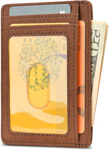Miniatura 2 de Buffway - Cartera delgada minimalista de cuero con protección RFID para hombre y mujer