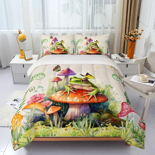 Miniatura 31 de Juego de edredón floral colorido de 3 piezas, juego de ropa de cama botánica bohemia tamaño queen, diseño boho de granja con flores y hojas impresas