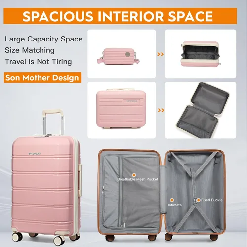 Miniatura 3 de Joyway Equipaje de 5 piezas, equipaje de viaje ligero con cierre TSA, juego de equipaje, maleta con ruedas giratorias para mujer, Rosado
