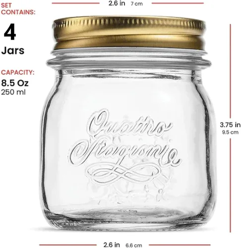 Miniatura 2 de Bormioli Rocco Quattro Stagioni - Juego de 4 tarros transparentes herméticos, 8.5 onzas, hechos de vidrio duradero sin BPA, fabricado en Italia.