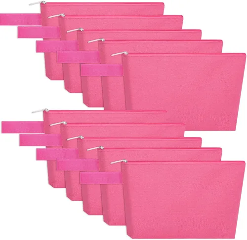 Miniatura 42 de 10 bolsas de maquillaje de lona de algodón con parte inferior y correa, bolsa de cosméticos multiusos con cremallera, bolsa de aseo de viaje, bolsa