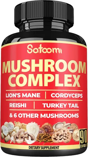 Miniatura 11 de Satoomi Complejo de suplementos de hongos 10 en 1 - Melena de león, Cordyceps, Reishi, Chaga - Suplementos cerebrales para la memoria