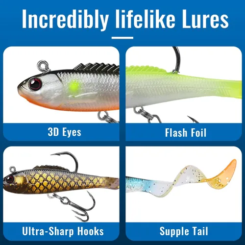 Miniatura 5 de GOTOUR Pre-Rigged Soft Fishing Lures with Weedless Hook, Lifelike Paddle Tail Swimbaits for Bass Fishing, Freshwater & Saltwater Fishing Bait
