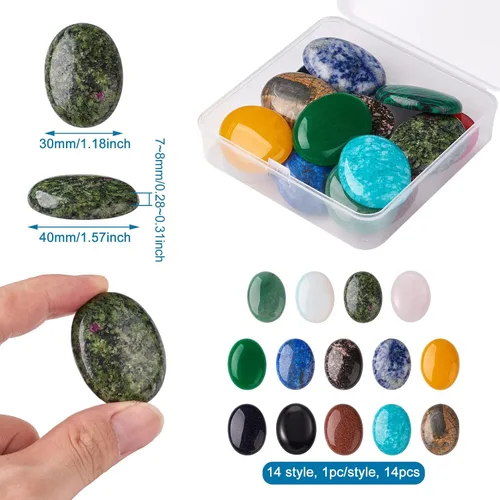 Miniatura 2 de Beadthoven - 36 cabujones ovalados de 0.98 pulgadas (0.984 in), cabujones de piedra natural, parte trasera plana, curación de chakras, cabujones