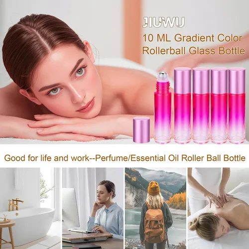 Miniatura 6 de Paquete de 10 botellas de vidrio de 0.3 fl oz para aceites esenciales, botellas enrollables de acero inoxidable, botella vacía para aceite