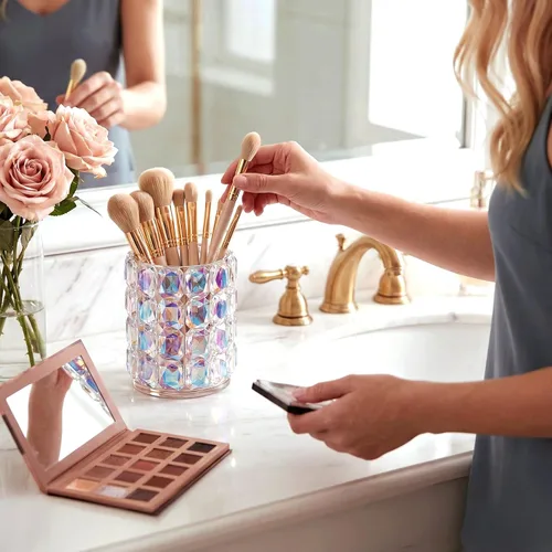 Miniatura 2 de Organizador de maquillaje, soporte para brochas de maquillaje, soportes multifuncionales iridiscentes para cepillos de dientes, soporte Qtip