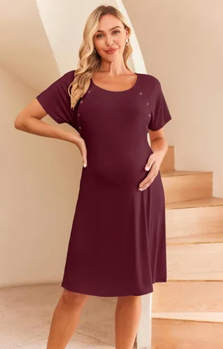 Miniatura 2 de Ekouaer - Camisón con botones y manga corta para mujer, vestido para lactancia, parto, hospital y maternidad, tallas S-XXL