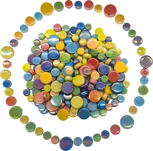 Miniatura 10 de Mosaico redondo de 0.47 pulgadas para manualidades, piezas de mosaico de vidrio de colores surtidos de 7 onzas para suministros de arte, kit de Arco