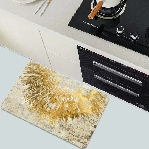 Miniatura 5 de Tapete de baño de tierra de diatomeas, arte abstracto, sol dorado, antideslizante, volumen súper absorbente, de secado rápido para baño, cocina