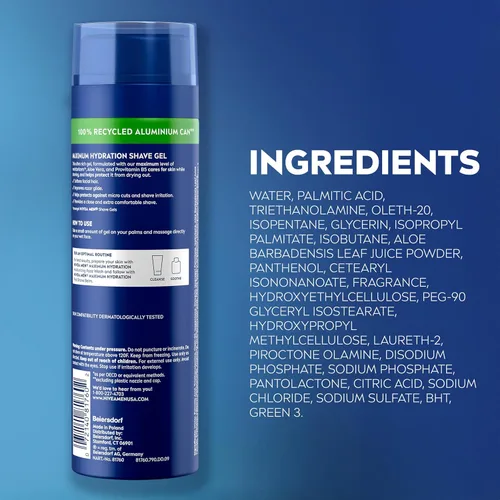 Miniatura 11 de NIVEA MEN Gel de afeitado de máxima hidratación, con aloe vera y provitamina B5, gel de afeitar para hombres, lata de 7 onzas, paquete de 3