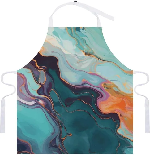 Miniatura 7 de Colourful Marble Cooking Aprons Unisex Kitchen Apron Adjustable Bib Apron with Pockets Waterdrop Resistant Chef Aprons for BBQ Drawing Grilling