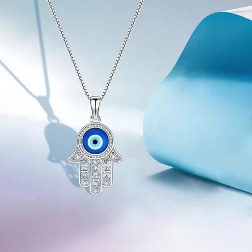 Miniatura 68 de Aniu Joyería de plata de ley 925 Hamsa de Fátima para mujer con circonita cúbica, viene con caja de regalo negra