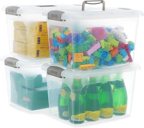 Miniatura 13 de Citylife - Paquete de 4 cubos de almacenamiento de 5.3 cuartos de galón con tapas, contenedores de plástico transparente con mango gris