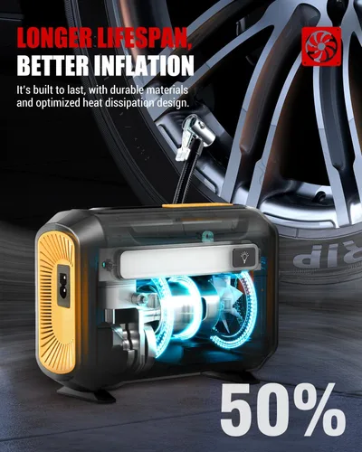 Miniatura 5 de ROCGORLD R8 Inflador de Neumáticos Compresor de Aire Portátil, Compresor de Aire Portátil DC 12V con Pantalla Digital Doble Grande, Inflado 3X Más