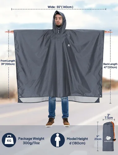 Miniatura 127 de ANYOO Poncho de lluvia con capucha para adultos, impermeable, ligero, para hombres y mujeres, chaqueta de lluvia reutilizable para emergencias al