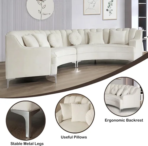 Miniatura 8 de Legend Vansen L - Sofá de terciopelo semicircular de 141.34 pulgadas, sofá seccional curvado de gran tamaño para sala de estar, oficina, apartamento