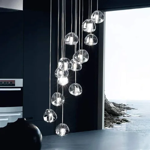 Miniatura 6 de Candelabro de cristal LED moderno, lámpara colgante de gota de lluvia, lámpara de techo de bola de cristal, 14 luces para escalera, sala de estar