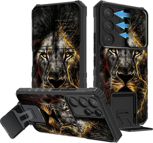 Miniatura 851 de Funda para Samsung Galaxy S22 Ultra 5G, Galaxy S22 Ultra con cubierta de cámara deslizante, funda resistente de doble capa con función atril Black