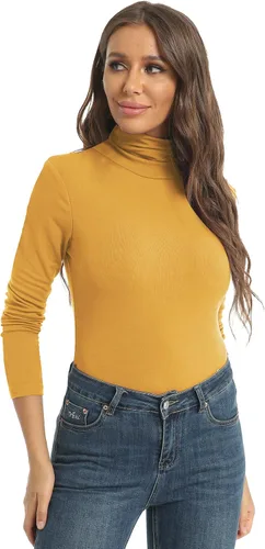 Miniatura 5 de Camisetas casuales de manga larga con cuello alto para mujer ajustadas ligeras con capa base