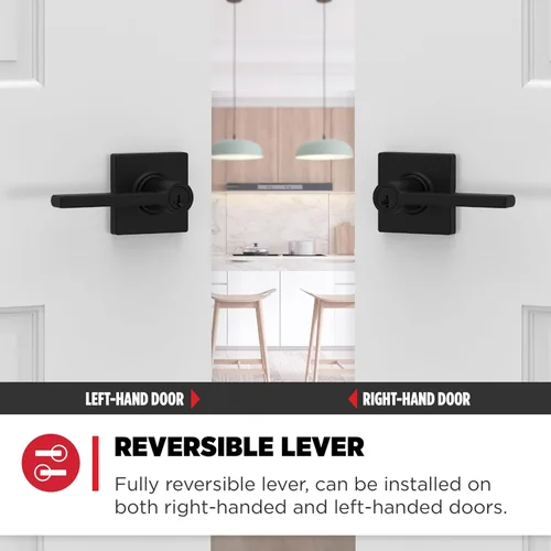 Miniatura 6 de Kwikset Casey - Manija de puerta de entrada con cerradura y llave, palanca exterior reversible con cerradura segura, para entrada principal y Negro