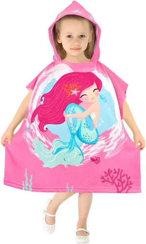 HUANLANG Toalla de playa con capucha para niños y niñas, toalla de playa para baño, piscina, poncho de playa, toalla de algodón súper suave y Sirena