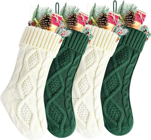 Miniatura 16 de Medias Navideñas a Granel, Medias Navideñas de Punto Trenzado Azul de 18 Pulgadas para Decoración de Fiestas de Navidad, Paquete de 4