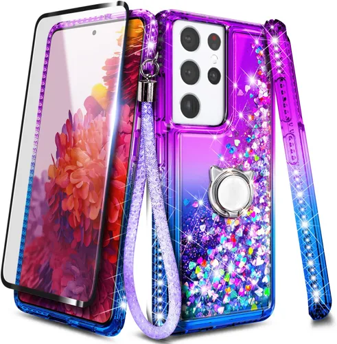 Miniatura 301 de NGB - Funda de teléfono diseñada para Samsung Galaxy S9+ Plus, morado/azul, con purpurina líquida para mujeres y niñas, con protector de pantalla