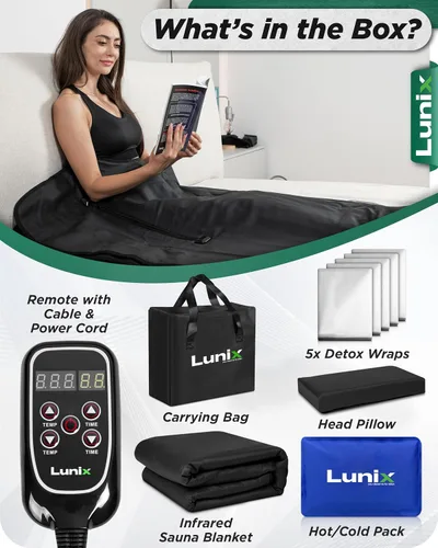 Miniatura 7 de Manta de sauna infrarroja Lunix LX17, bolsa de sauna portátil para relajación, desintoxicación y alivio del estrés, calor ajustable 77–176°F, manta